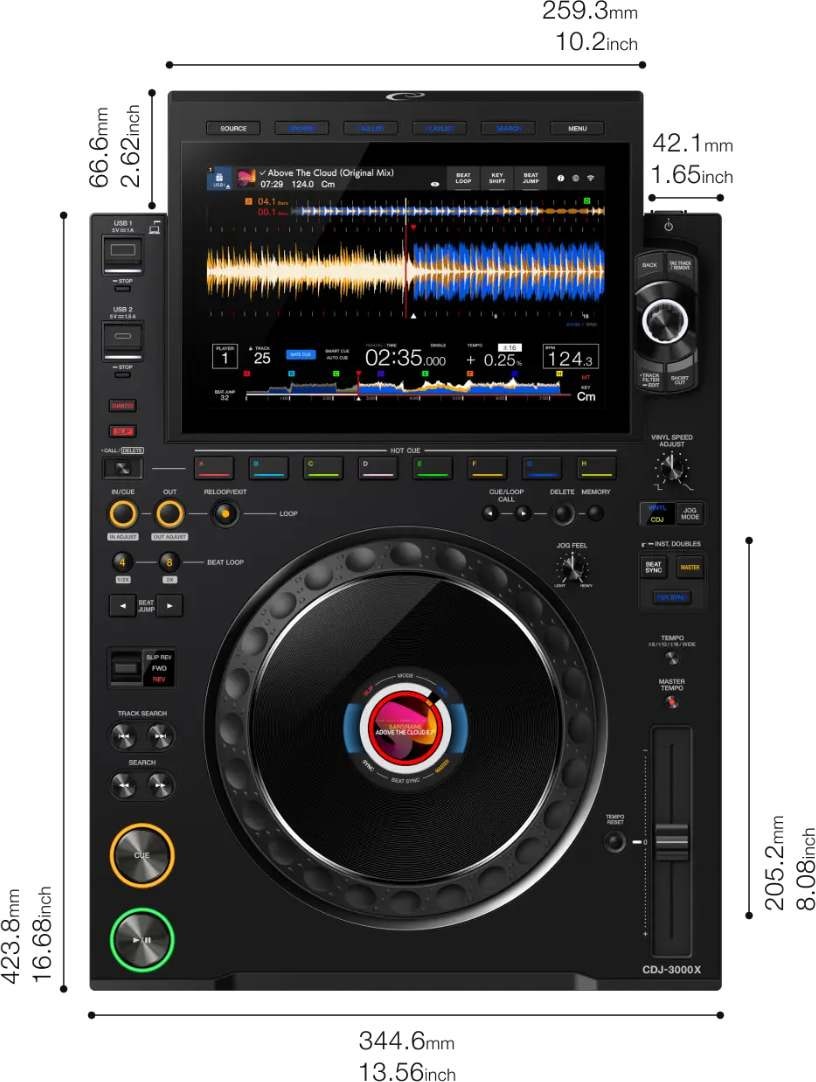CDJ-3000X – mål og dimensjoner